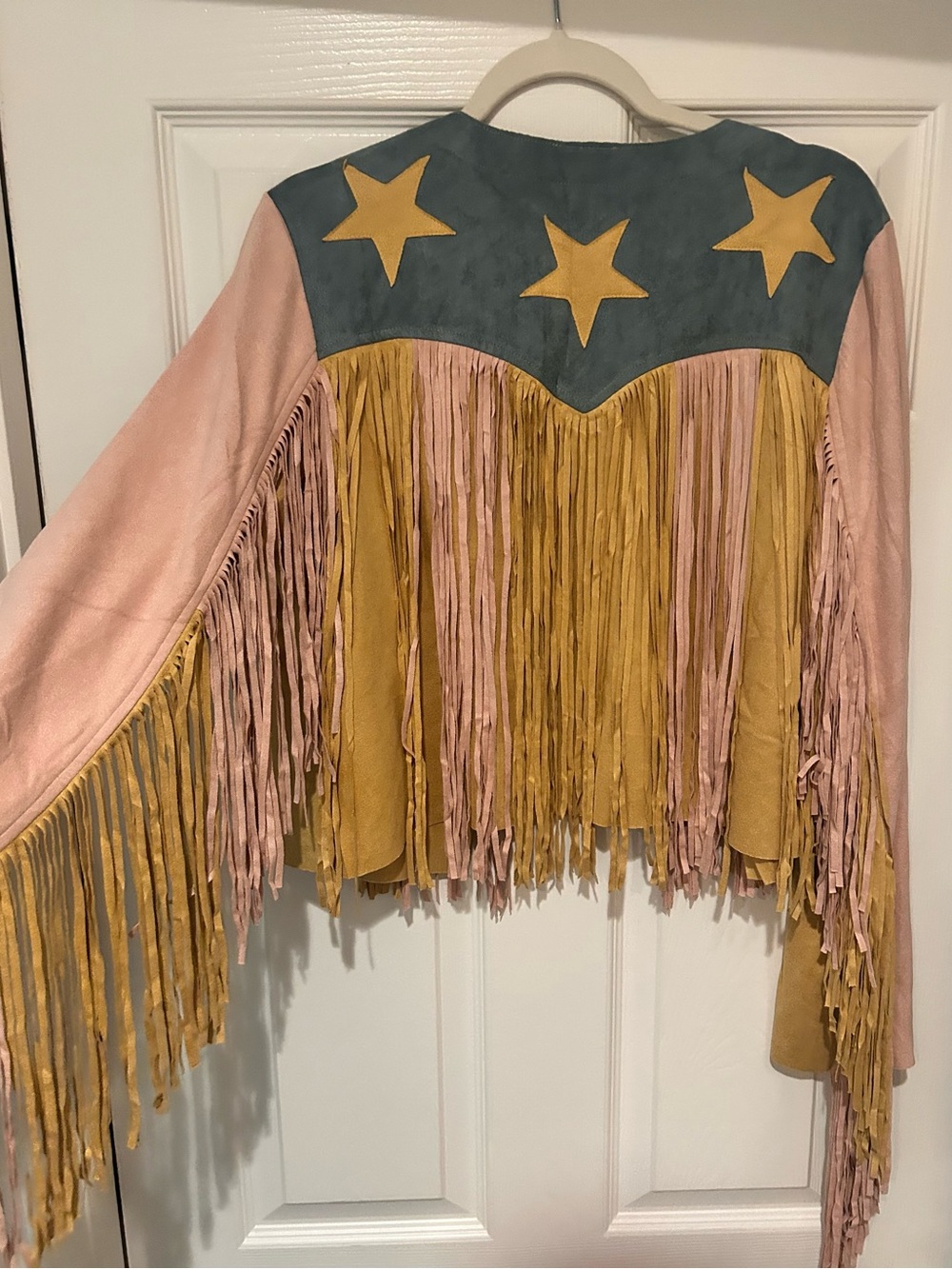 Vocal Fringe Suede Western Jacket in Mustard, Pink & Slate - Picture 3 of 3